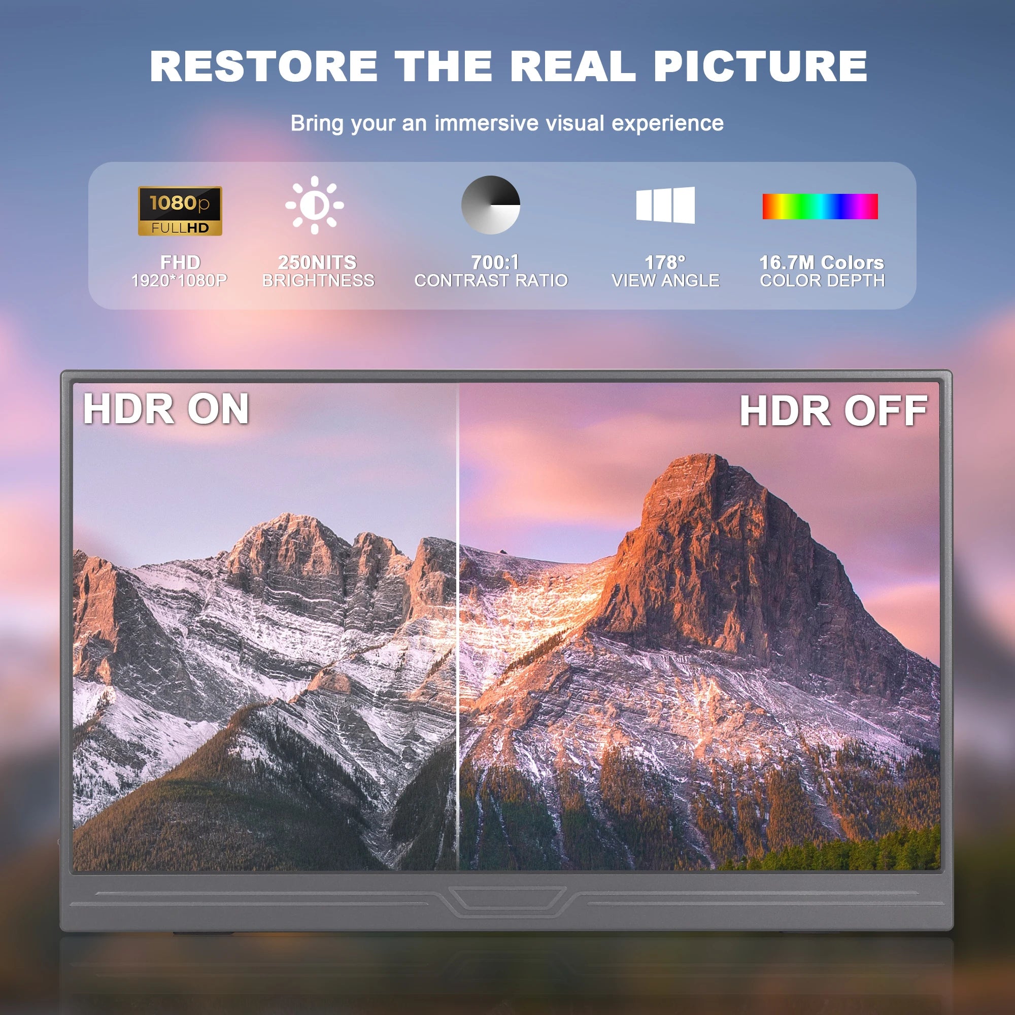 15.6 Inch 1080P FHD USB-C HDR Ultra-Slim IPS Portable Laptop Monitor with External Display Speakers Gaming Monitor Display