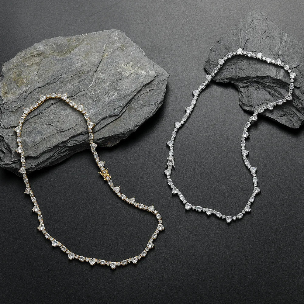 Wholesale Crystal  Heart Shape Tennis Necklace Heart Elliptic Shape Diamond Tennis Necklace with Gold Plated