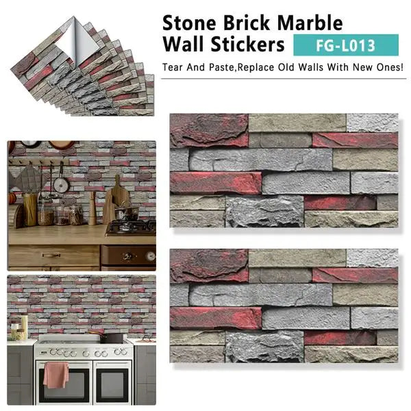 Red Stone Brick Marble Wallpaper Classic Style Geometric Pattern Peel Stick Easy Clean Waterproof PVC Kitchen Bathroom Wall