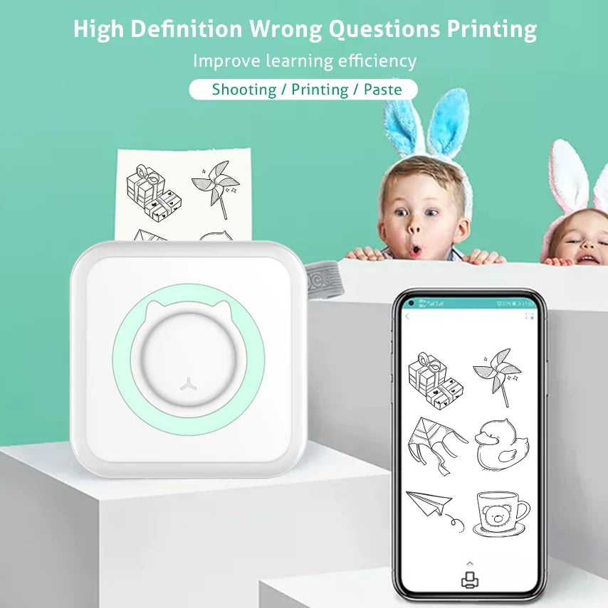 C15 Portable Pocket Mini Thermal Printer Wireless BT 203DPI Photo Label Memo Wrong Question Printing With USB Cable