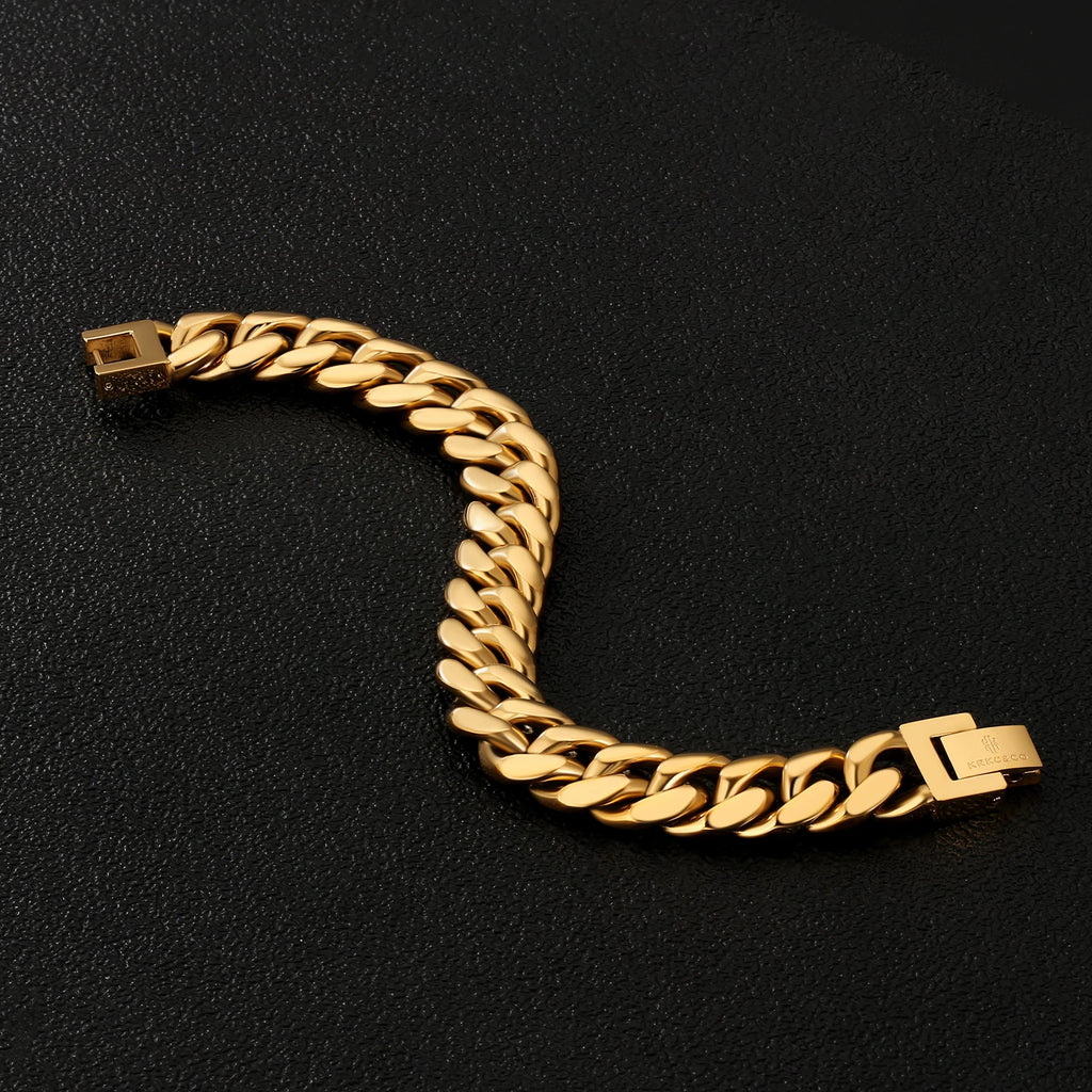 12mm 10mm 8mm Thick Bracelet Miami Cuban Link Chain Women Jewelry 18K Real Gold Plated Stainless Steel Men Cuban Bracelet Homme