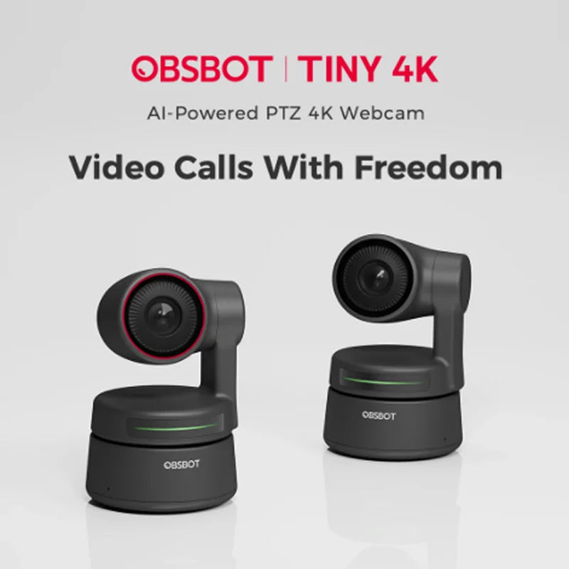 OBSBOT Tiny 4K AI-Tracking Auto-Framing Gesture Control Dual Omni-Directional Mic Recording PTZ Streaming Webcam