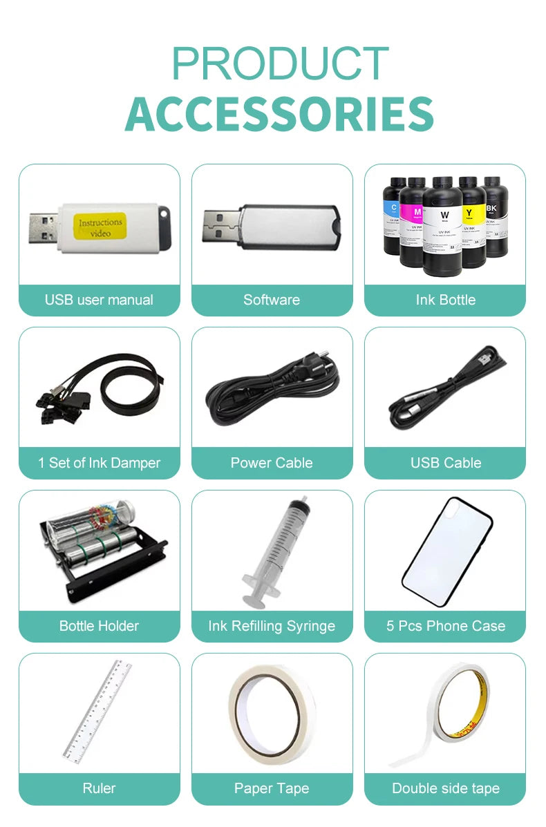 A3 A4 Multifunctional LED UV Flatbed Printer C+W+Varnish Phone Case, Glass,Cylinder Bottle Multi-layer Small UV Printer