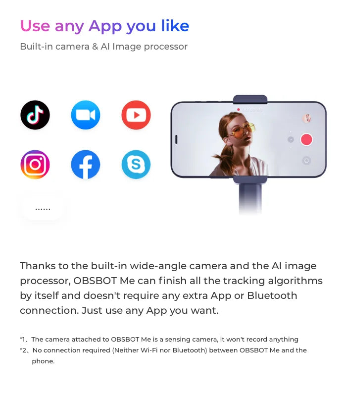OBSBOT Me AI Powered Selfie Phone Holder Auto Tracking Quick Pick Smartphone Gimbal Webcam for Vlog Live Streaming Photo Video