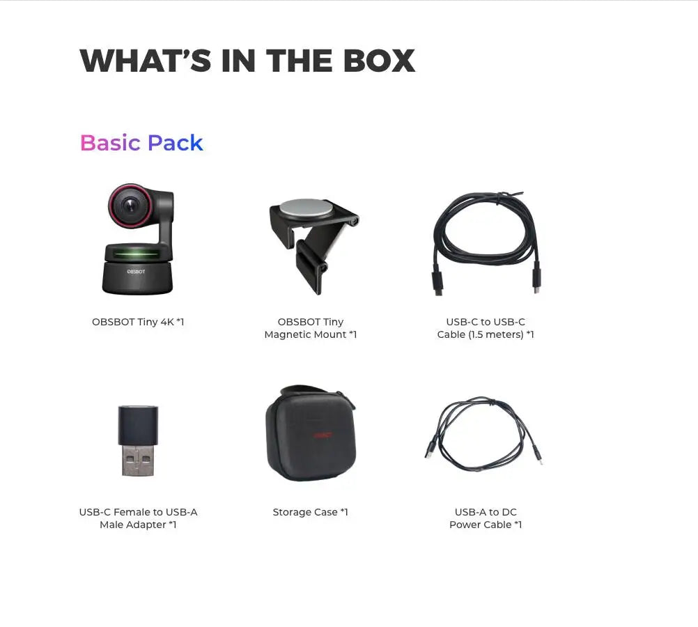 OBSBOT Tiny 4K AI-Tracking Auto-Framing Gesture Control Dual Omni-Directional Mic Recording PTZ Streaming Webcam