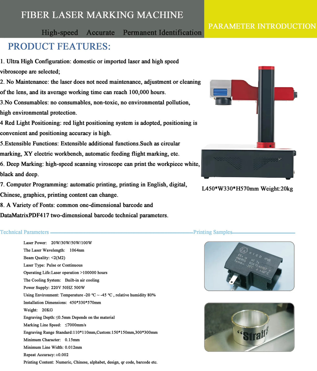 High Productivity Fiber Laser Cutting Machine with  Control Air-Cooled 0.01-0.1mm Marking Depth 7000-12000mm/s Speed