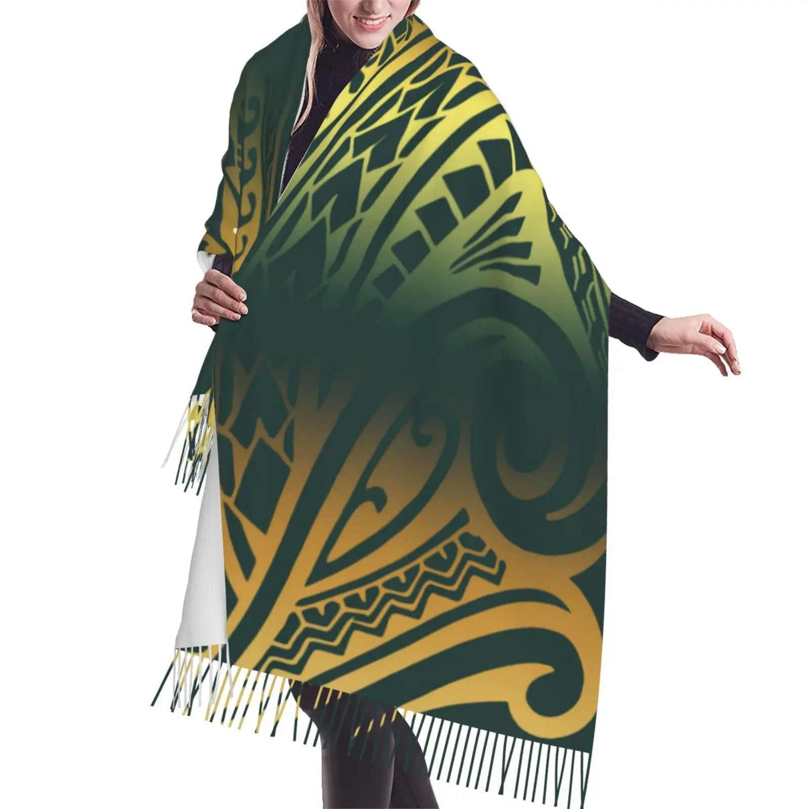 New Wholesale Custom Womens Soft Cashmere Feeling Long Scarf Pashmina Shawls Wraps Scarf Polynesian Tribal Printed Winter Scarf