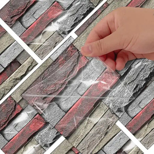 Red Stone Brick Marble Wallpaper Classic Style Geometric Pattern Peel Stick Easy Clean Waterproof PVC Kitchen Bathroom Wall
