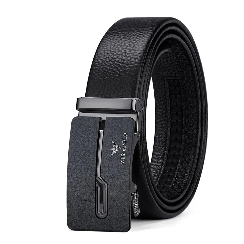 WilliamPolo Men's Designer Trendy Leather Belt with Automatic Alloy Buckle Customizable Cow Hide Strap from Top Supplier