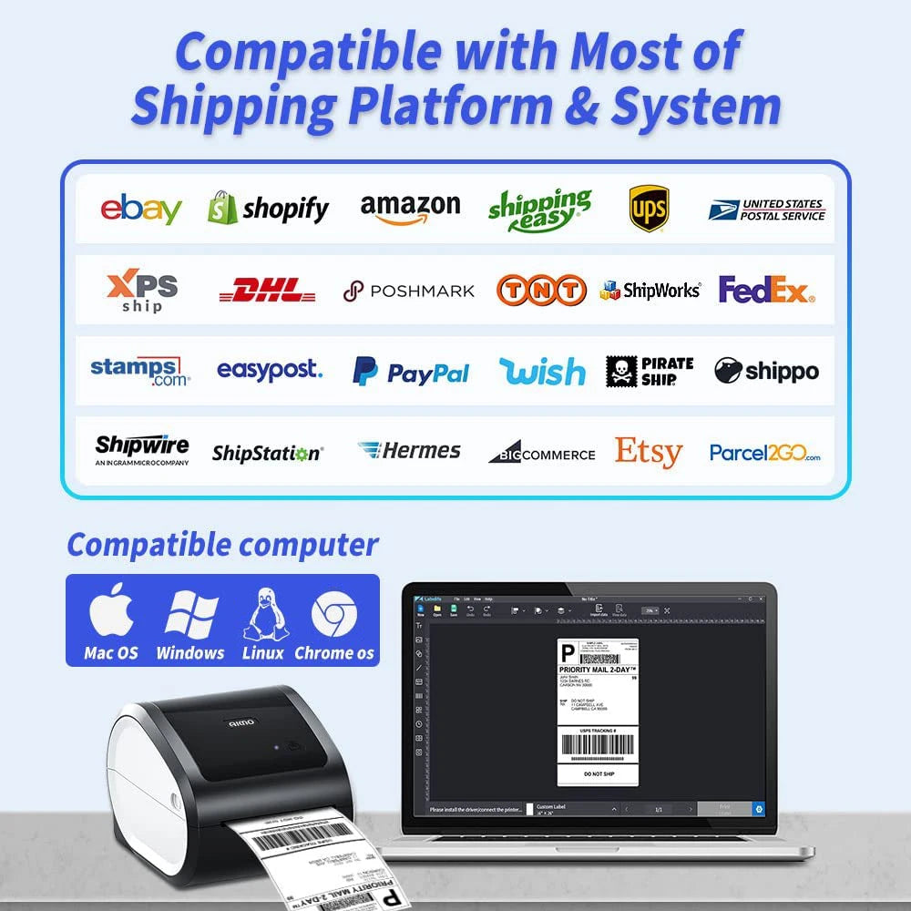 AIMO D520 Desktop Label Thermal Printer  No Ink Printer for Shipping Address Label Mailing Postage D520BT