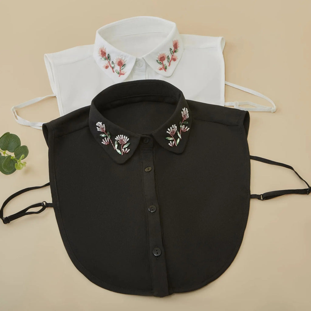Fashion Women's Luxury Shirt Accessories Detachable White Beaded Embroidery Faux Neckwear Handmade Stylish False Collar