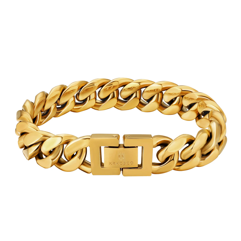 12mm 10mm 8mm Thick Bracelet Miami Cuban Link Chain Women Jewelry 18K Real Gold Plated Stainless Steel Men Cuban Bracelet Homme