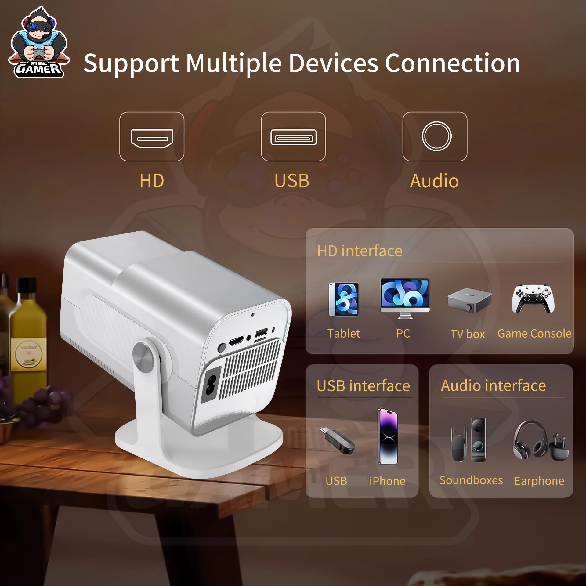 Latest HCS350 max Gaming Projector Allwinner H713 3D 4k HD Android 11 High Lumen Wireless Smart Projector with Wireless Gamepad