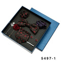 Men's Tie Set Gift Box Bow Tie Pocket Square Brooches Sets Custom Cufflinks  Clip Pin 8pcs Suit Silk Polyester Necktie for Men
