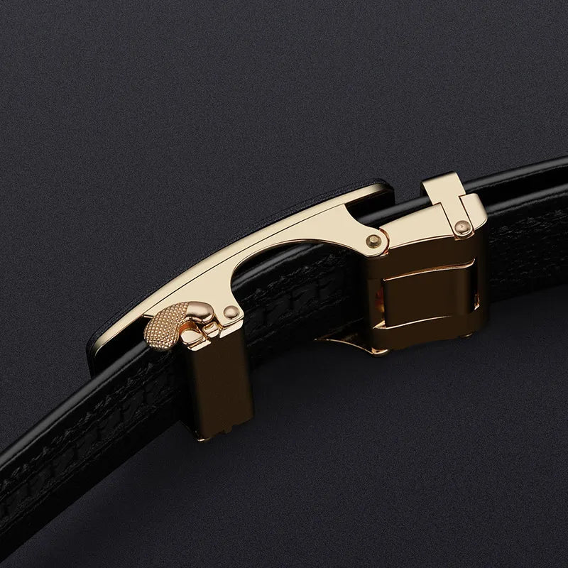 WilliamPolo Men's Designer Trendy Leather Belt with Automatic Alloy Buckle Customizable Cow Hide Strap from Top Supplier