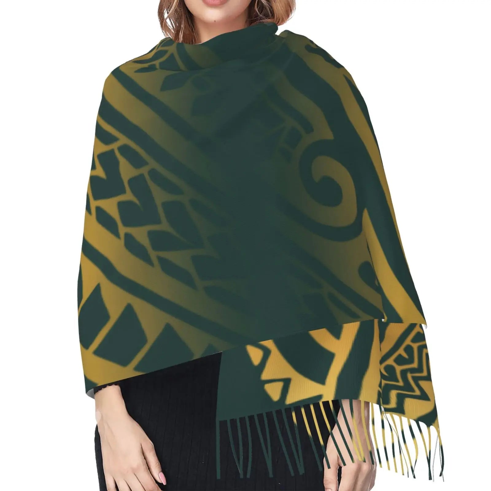 New Wholesale Custom Womens Soft Cashmere Feeling Long Scarf Pashmina Shawls Wraps Scarf Polynesian Tribal Printed Winter Scarf