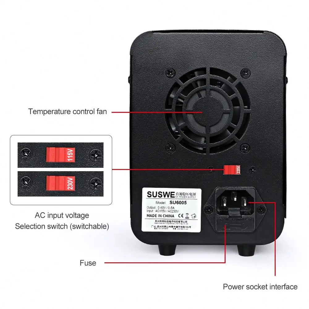SUSWE SU6005 300W 60V 5A Black Laboratory Workbench Adjustable DC Power Supply with 4 Storage Functions
