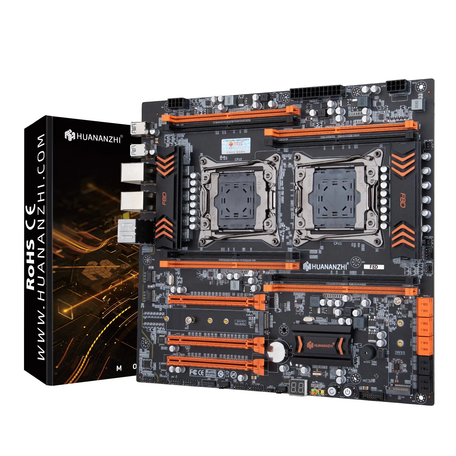HUANANZHI X99 F8D LGA 2011-3 XEON X99 Motherboard Dual CPU Support LGA 2011-3 E5 V3 V4 DDR4 RECC 256GB M.2 NVME NGFF
