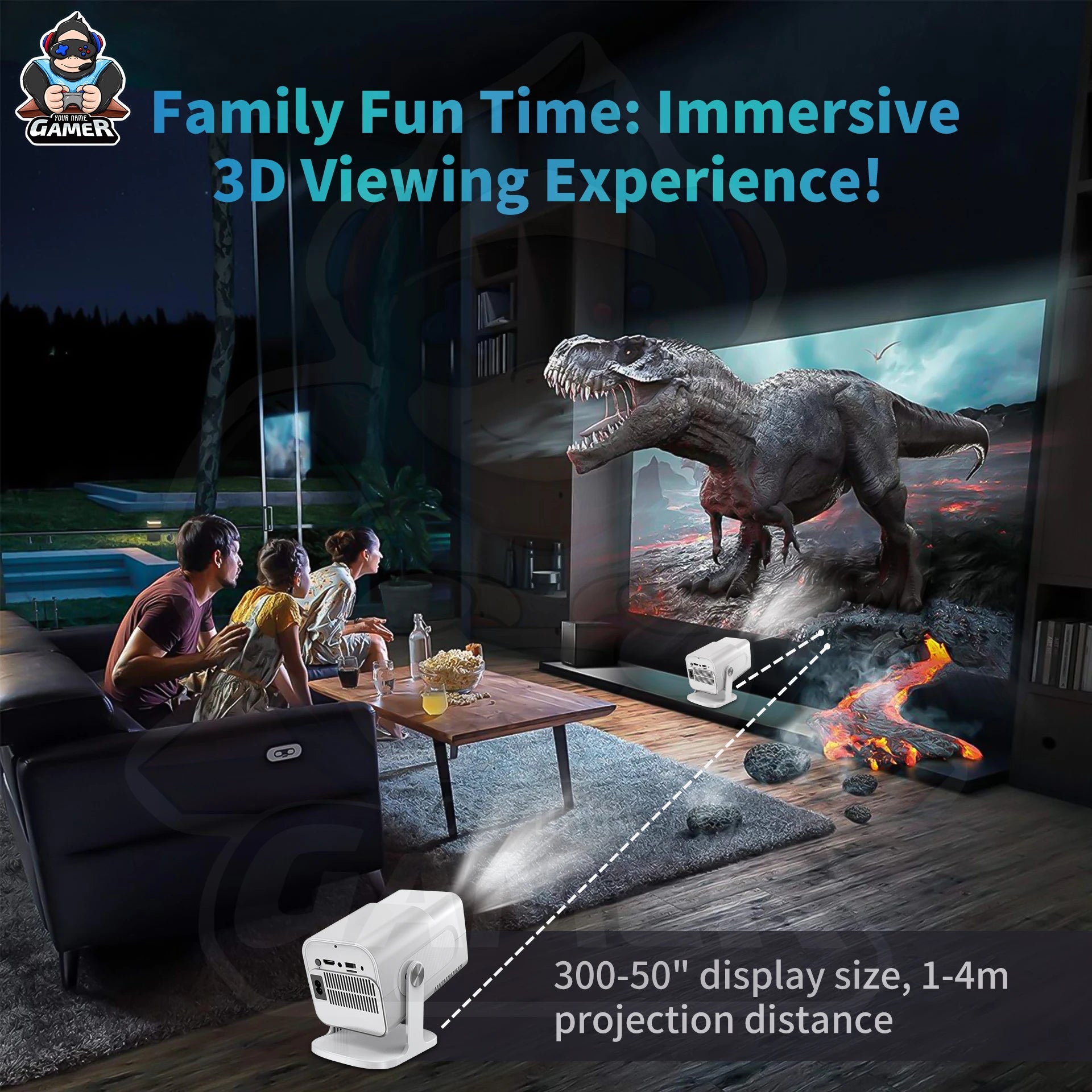 Latest HCS350 max Gaming Projector Allwinner H713 3D 4k HD Android 11 High Lumen Wireless Smart Projector with Wireless Gamepad
