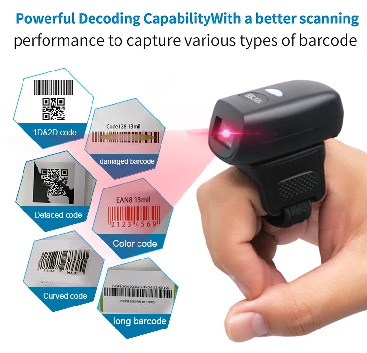 EDOO OEM ODM Portable Wearable Finger Ring Watch Wireless 1D 2D Handfree Barcode Scanner Reader