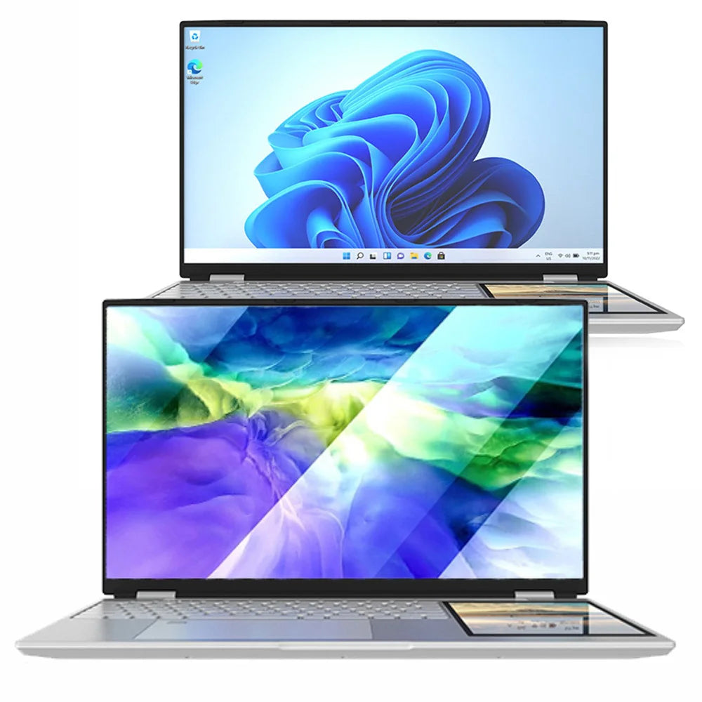 Brand New OEM 15.6 Inch +7 Inch IPS Dual Display 13th Gen N100 Quad Core Touch Screen Aluminum Laptop Fingerprint Metal Notebook