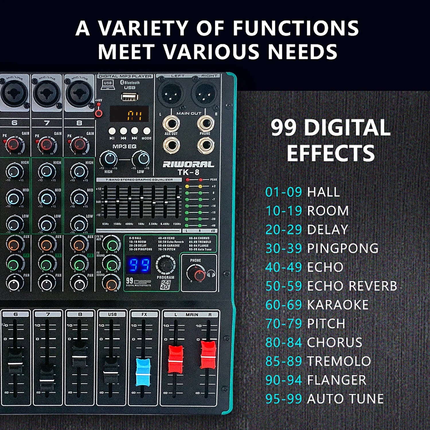 TK6 Professional Audio Digital Mixer Mixing Console DJ Sound USB Recorder Music Record Mixer