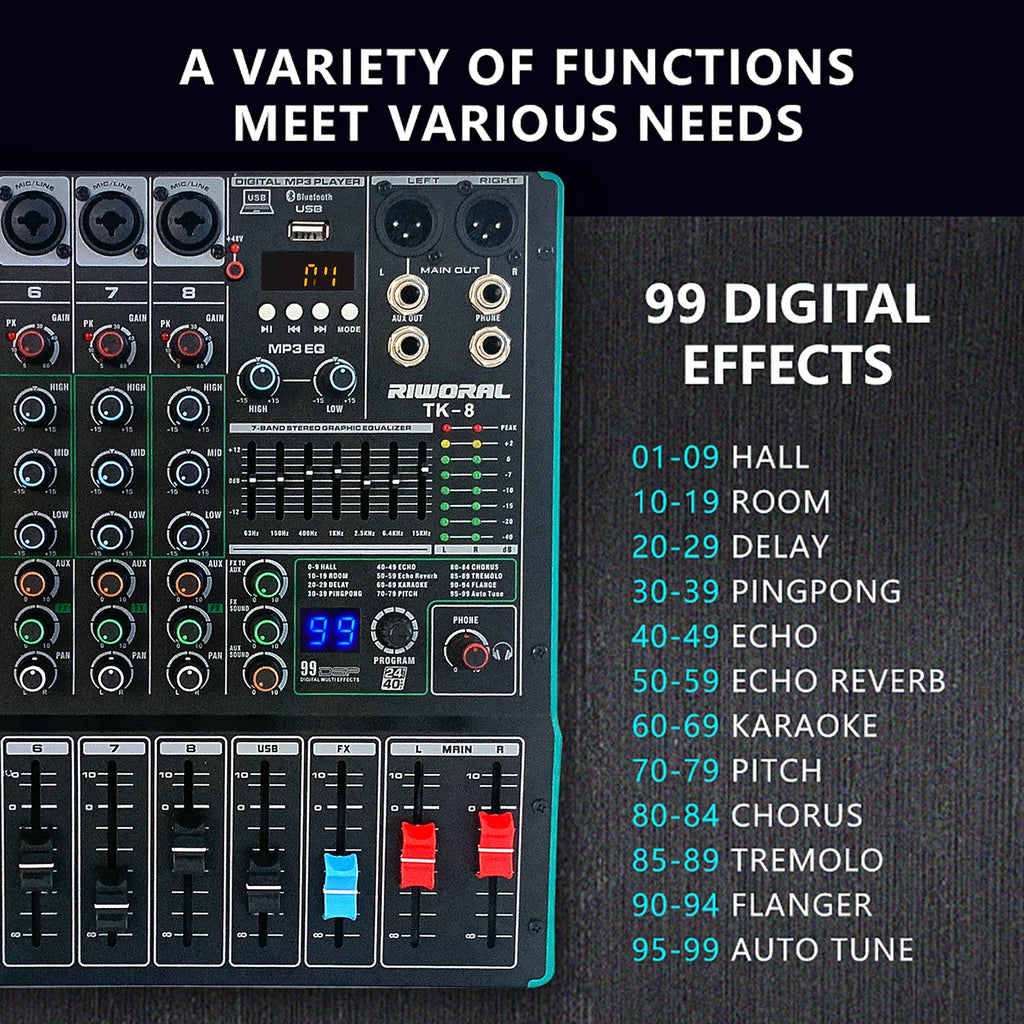 TK6 Professional Audio Digital Mixer Mixing Console DJ Sound USB Recorder Music Record Mixer