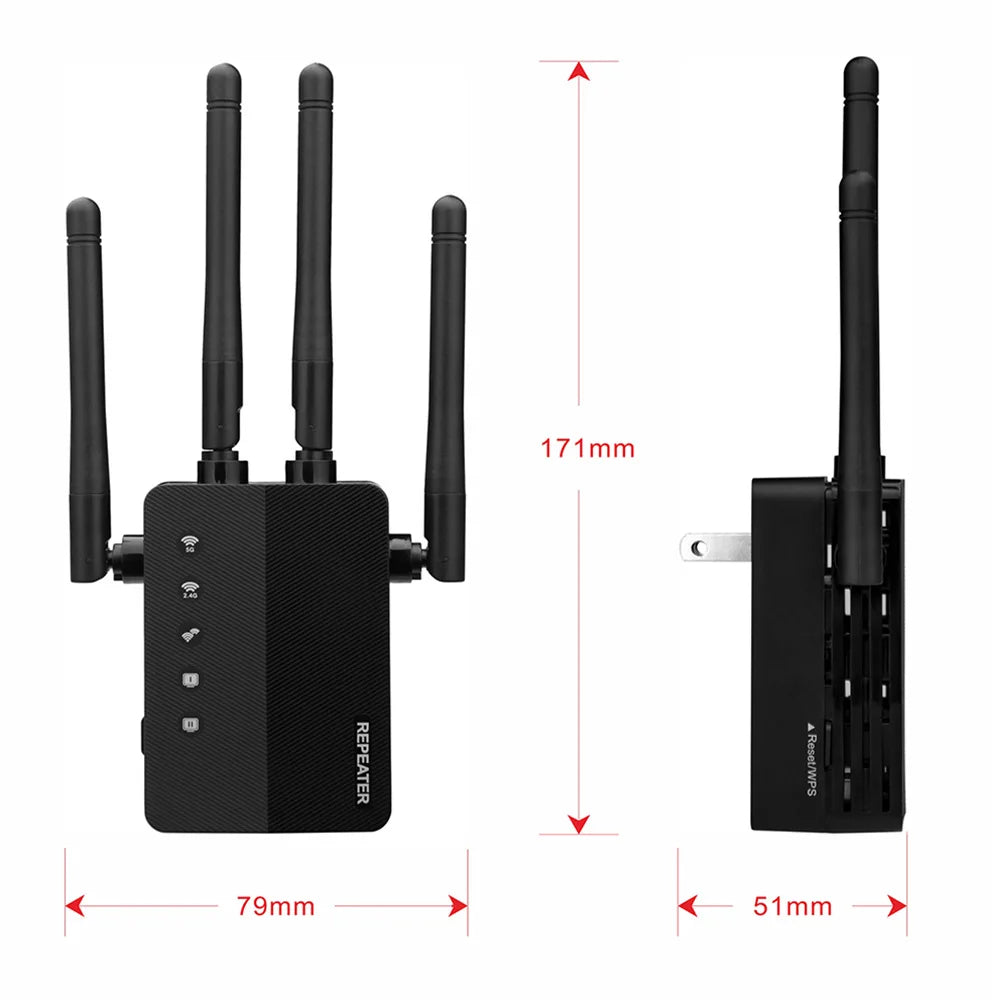 Custom Logo 802.11AC 1200Mbps 2.4G 5.8G Dual Band Wifi Repeater 1200M Wireless Range Extender