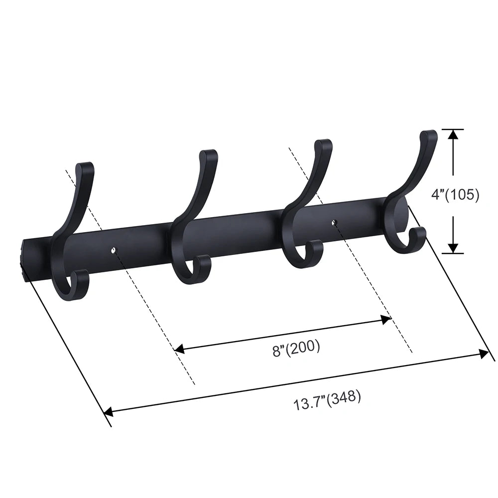 High Load Capacity Option Size 3-4-5-6 Robe Hooks Aluminum Wall Mounted J-Hook in Black Towel Hook Rack