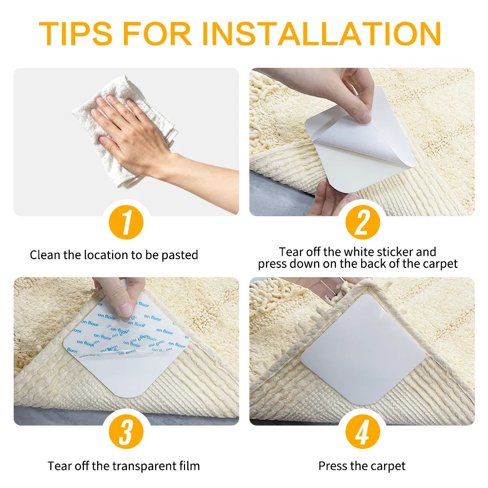 Reusable White Square Foam Repositionable Adhesive Rug Gripper No Residue for Home Office Hotel