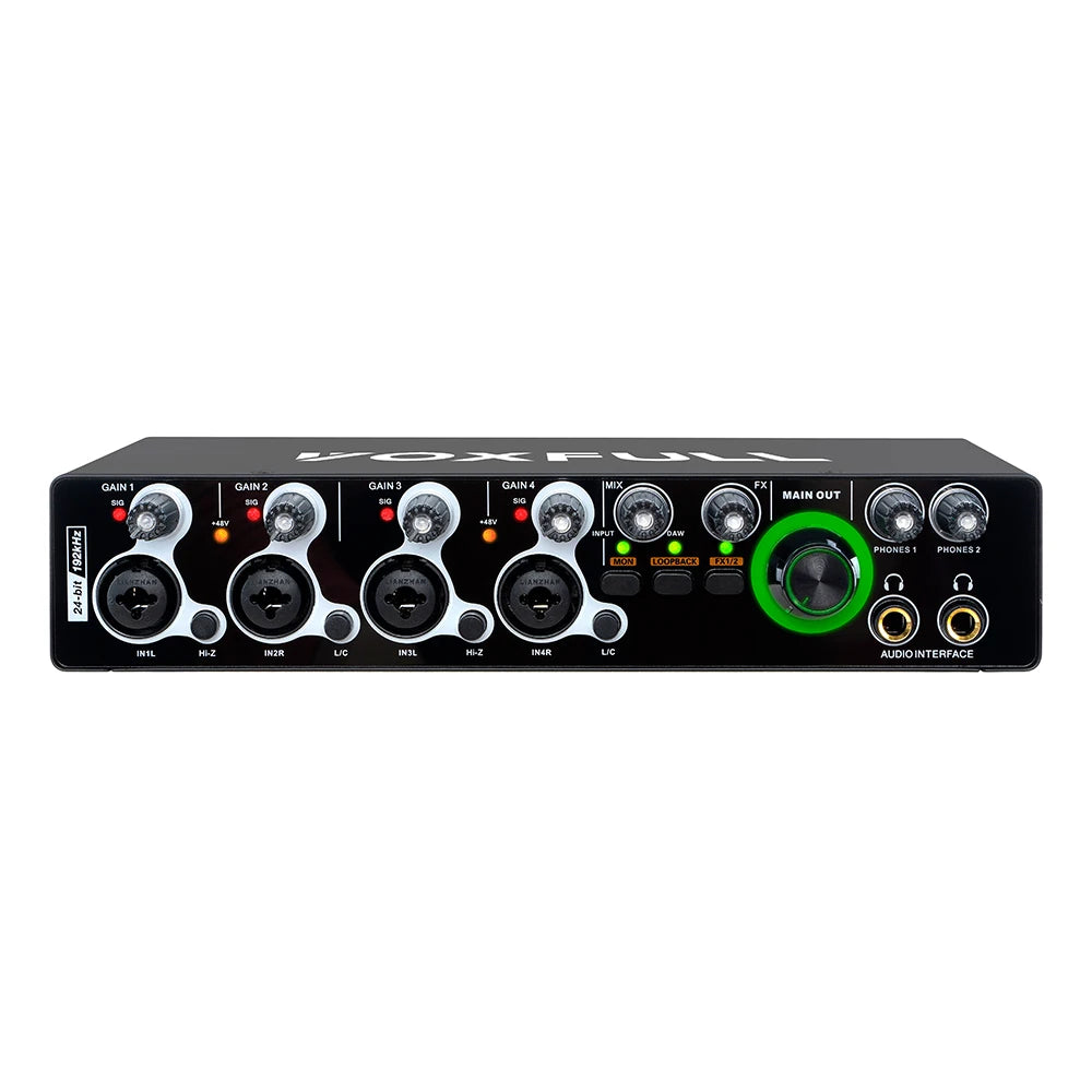Voxfull MD404 Professional 24Bit 192KHz Mini USB Audio Interface 4 Channel USB Sound Card for Live Music Recording Studio