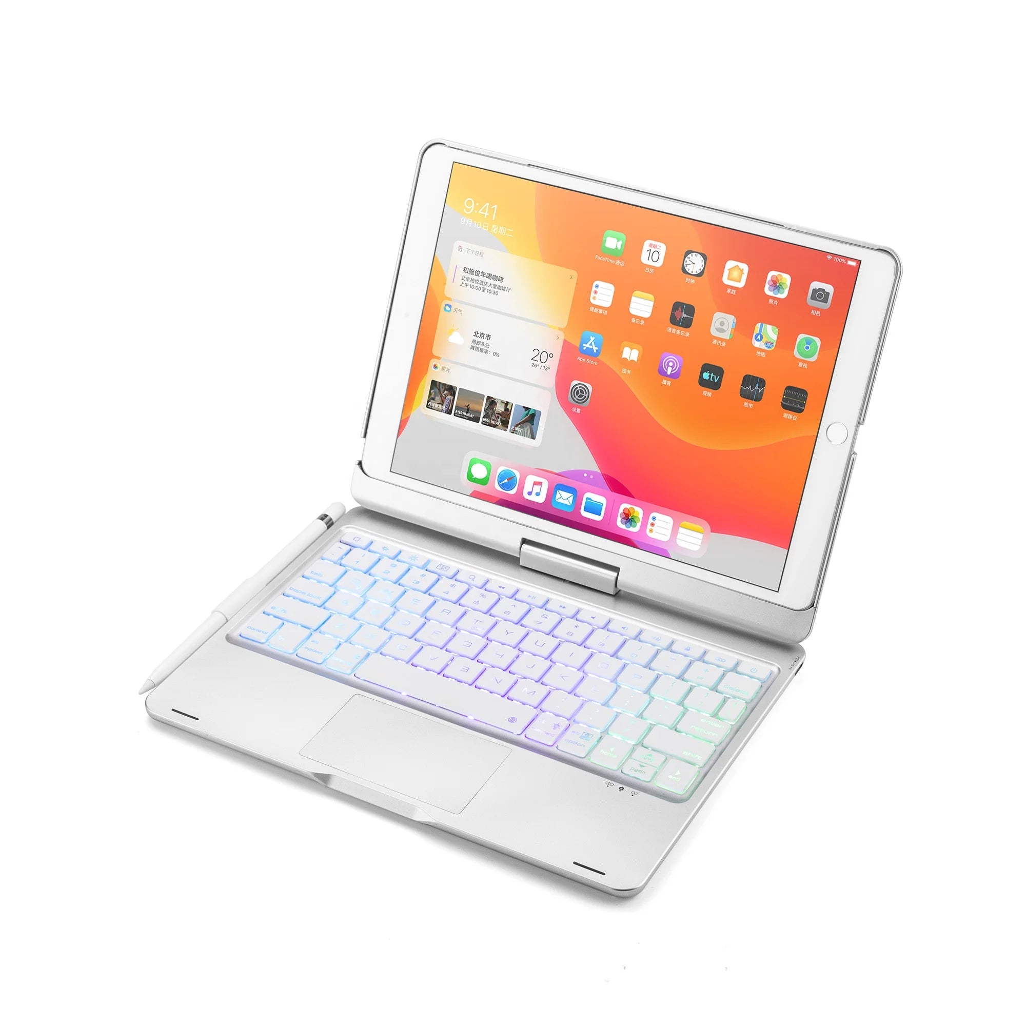 10.2 Inch Smart Touchpad Keyboard Rotation 360 Degree Wireless Keyboard Case for iPad 9th Generation