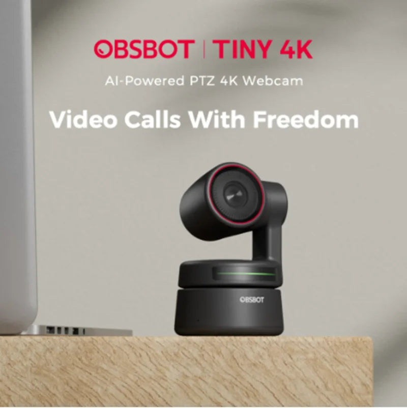 OBSBOT Tiny 4K AI-Tracking Auto-Framing Gesture Control Dual Omni-Directional Mic Recording PTZ Streaming Webcam