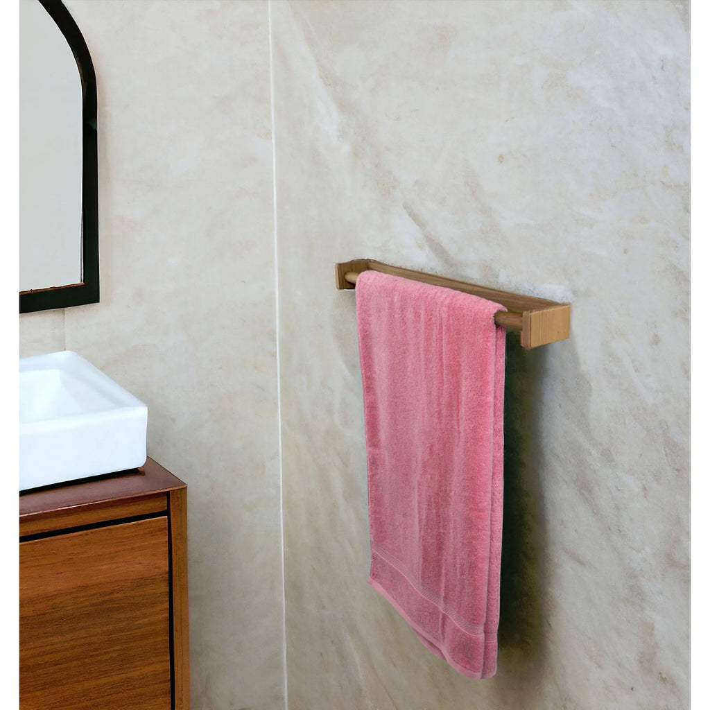 HMS 22\" Modern Traditional Solid Teak Towel Bar Brass Towel Racks with Heater for Hotels
