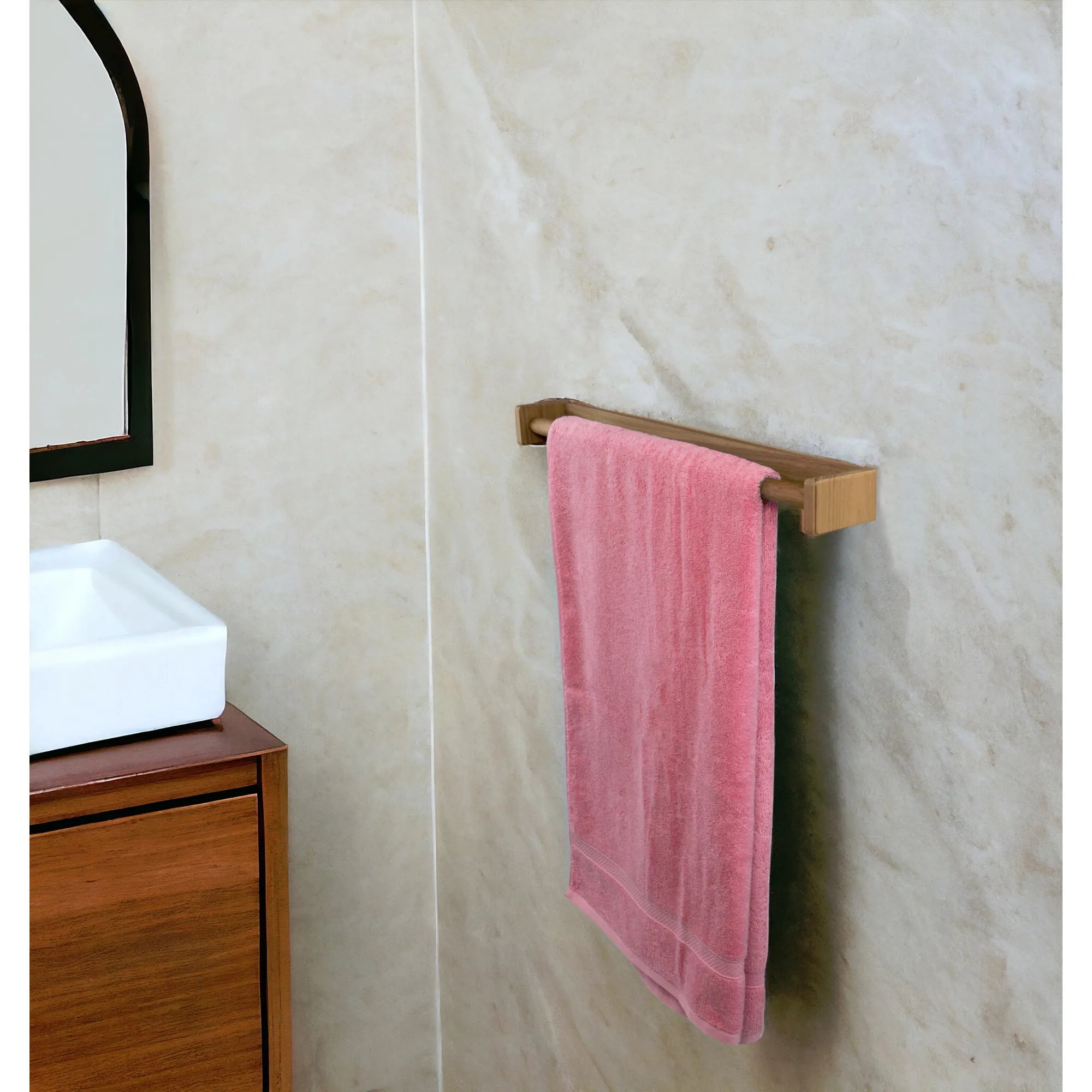 HMS 22\" Modern Traditional Solid Teak Towel Bar Brass Towel Racks with Heater for Hotels