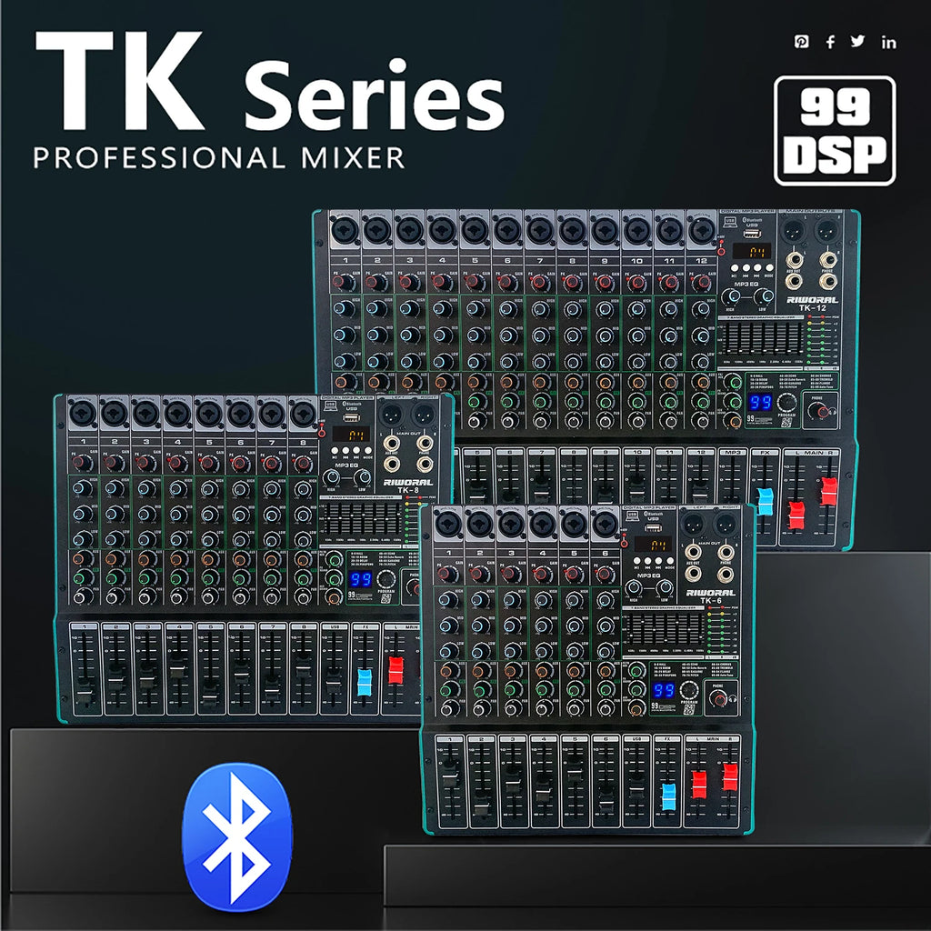 TK6 Professional Audio Digital Mixer Mixing Console DJ Sound USB Recorder Music Record Mixer