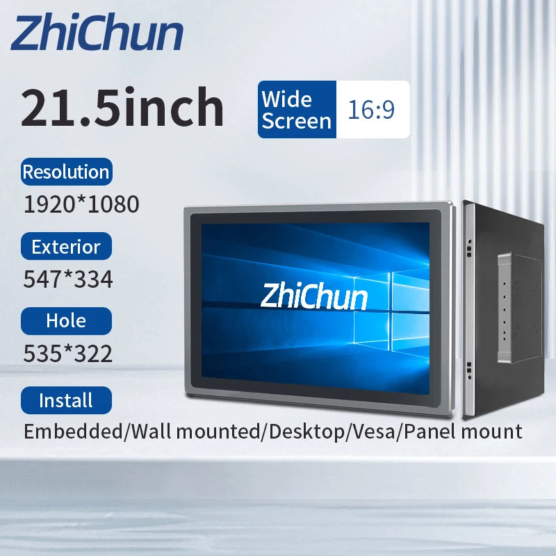 ZhiChun Win10 Industrial PC Touch Screen Wholesale 21.5" Embedded Industrial Ip65 Waterproof Capacitive Flat Screen Panel PC