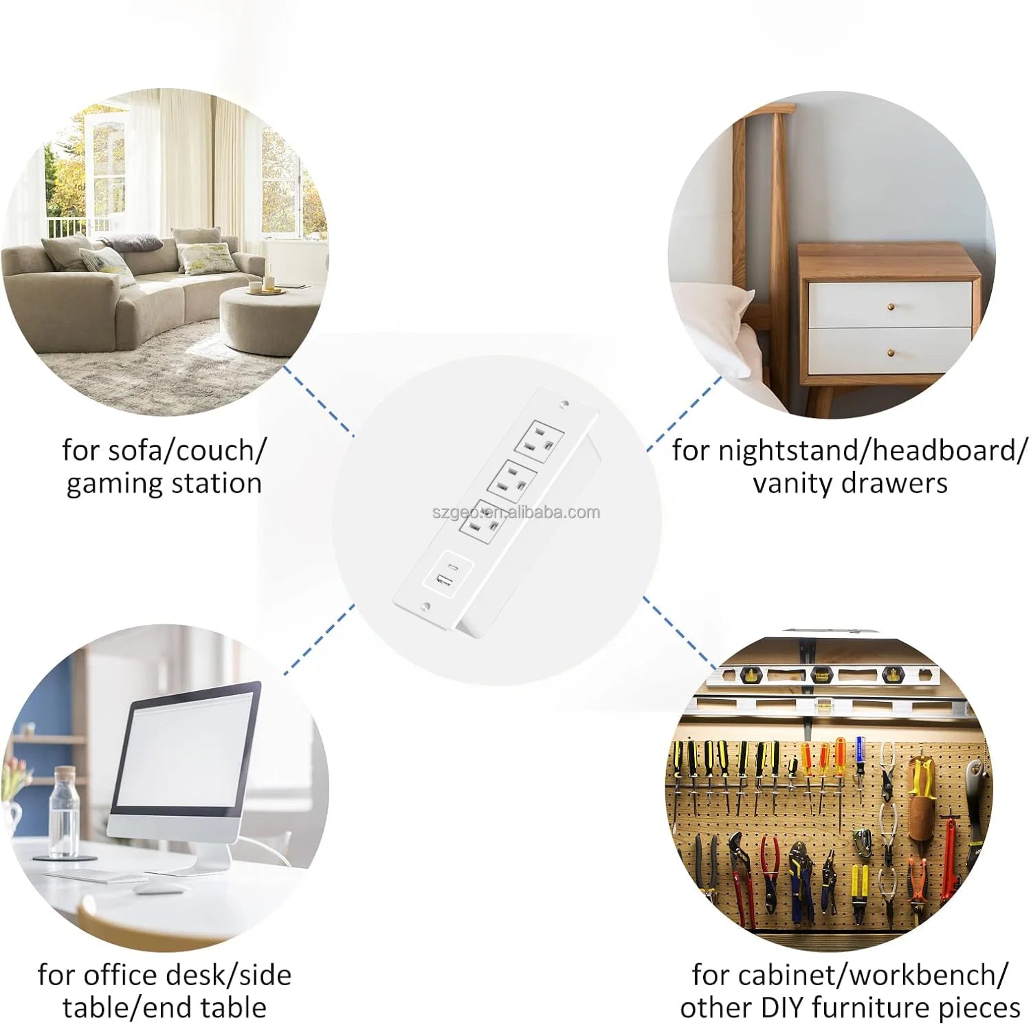 Recessed Power Strip Charging Station with USB Plugs Protector Outlet Extender with Extension Cord for Home Office Power Strip