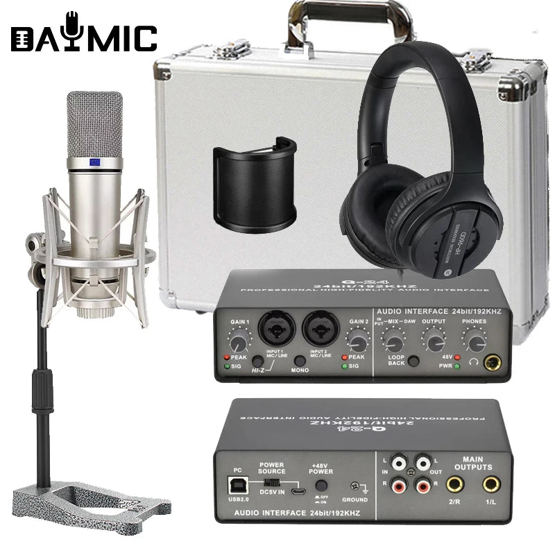 Mini Home Livestream Kit Microphone Headphones Sound Card Broadcast Recording Set