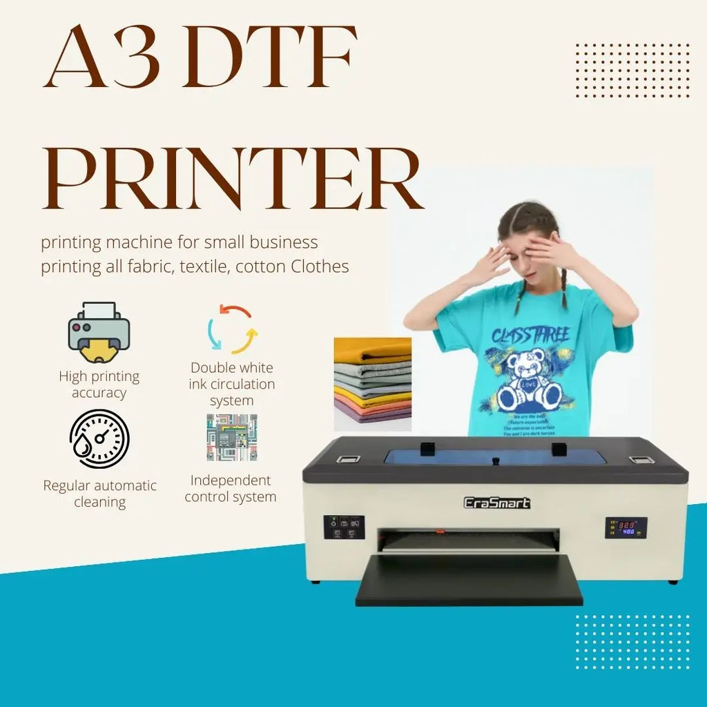 Erasmart 1390 L1800 Head Inkjet Printer Flex Printing Machine Price Small Portable Digital A3 Dtf Printer