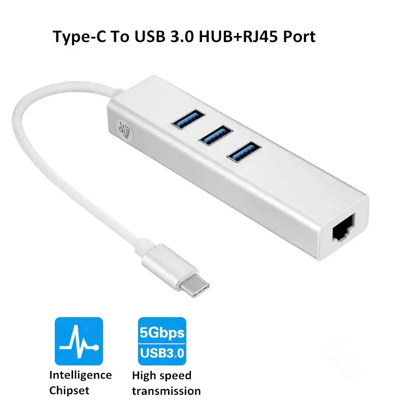 Factory Price 4 in 1 USB 3.0 to RJ45 Gigabit Ethernet Adapter Network Card with 3 USB 3.0 Hubs