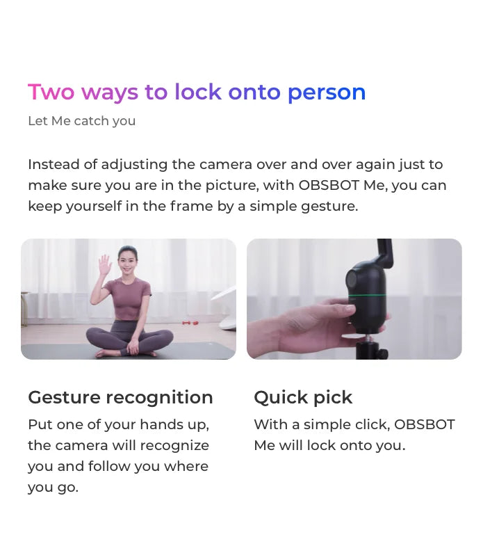 OBSBOT Me AI Powered Selfie Phone Holder Auto Tracking Quick Pick Smartphone Gimbal Webcam for Vlog Live Streaming Photo Video