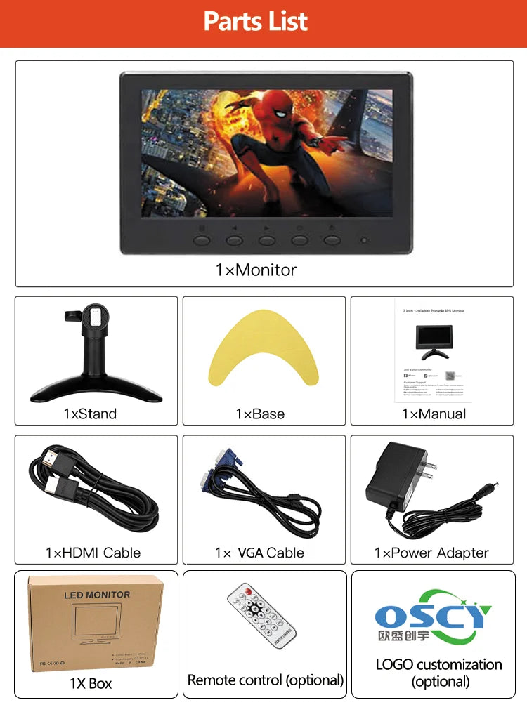 7 Inch Portable LED TFT LCD Touch Screen Monitor with for Interface 1024x768 Resolution 550cd/m Brightness 60Hz Business Use