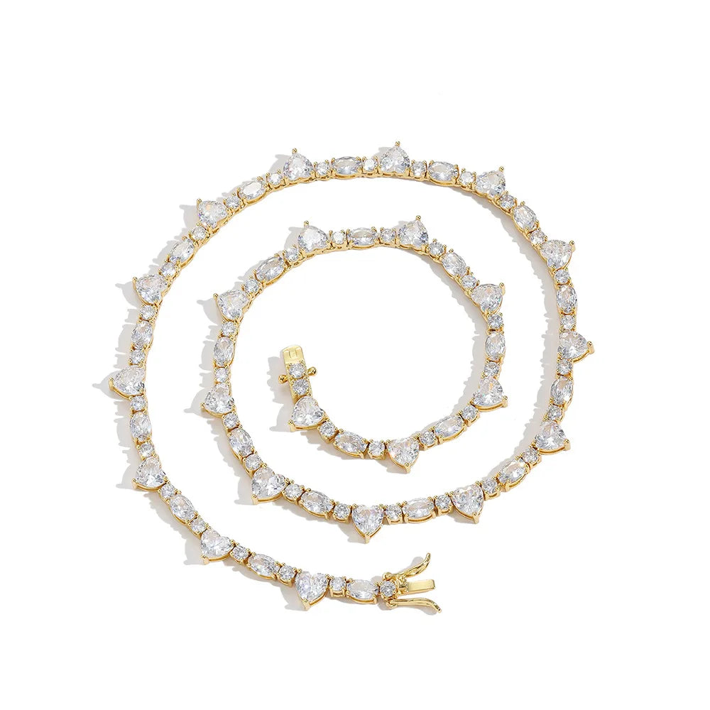 Wholesale Crystal  Heart Shape Tennis Necklace Heart Elliptic Shape Diamond Tennis Necklace with Gold Plated