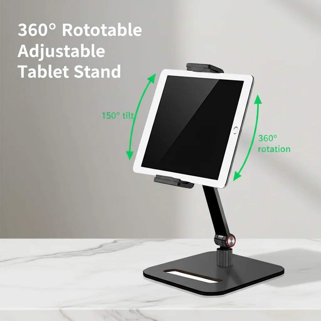 360° Rotating Aluminum Alloy Tablet Stand Stable Adjustable Desktop Holder for iPad Pro 12.9, Foldable Stand for Office Home