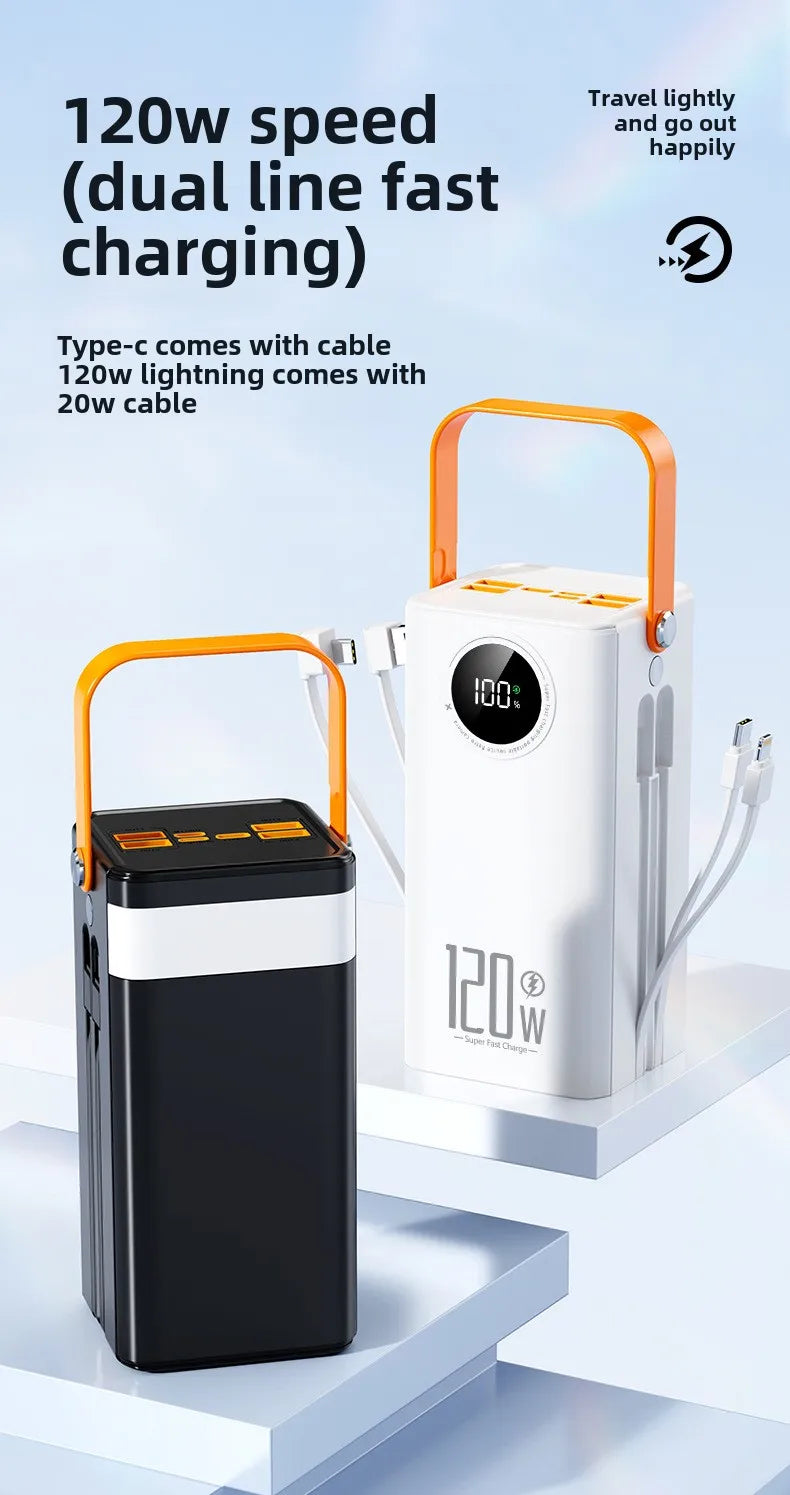Super Fast Charging160000MAh BCAK Brand Outdoor Power Bank Comes with Line Camping Large Capacity Mobile Power Supply for Iphone