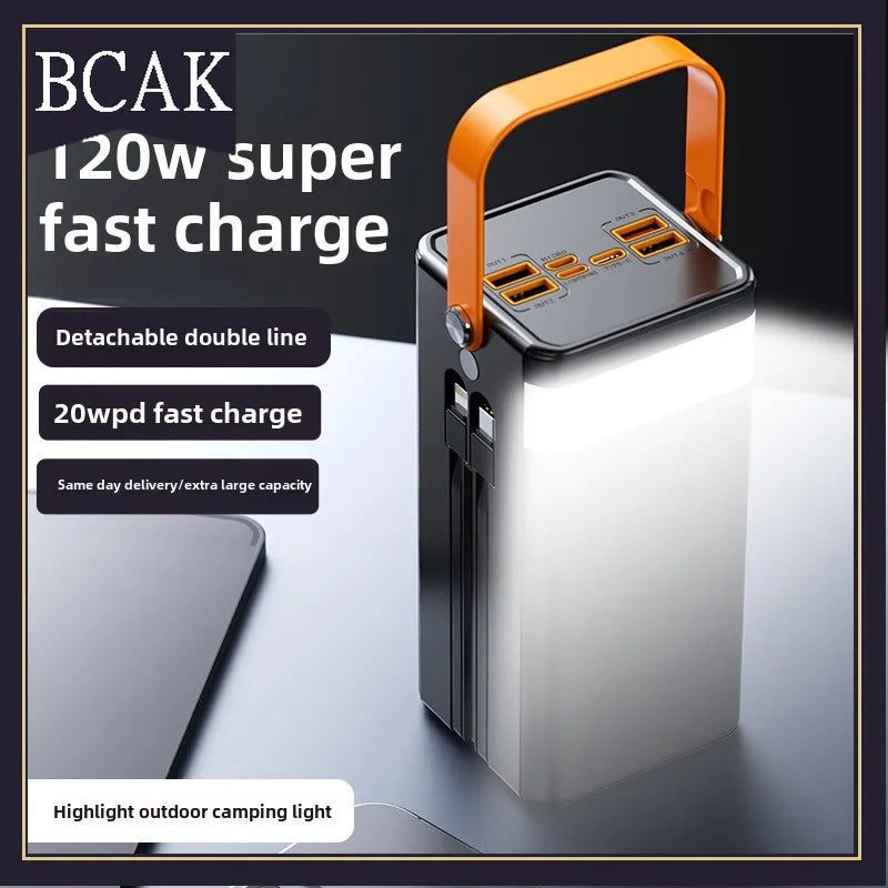 Super Fast Charging160000MAh BCAK Brand Outdoor Power Bank Comes with Line Camping Large Capacity Mobile Power Supply for Iphone