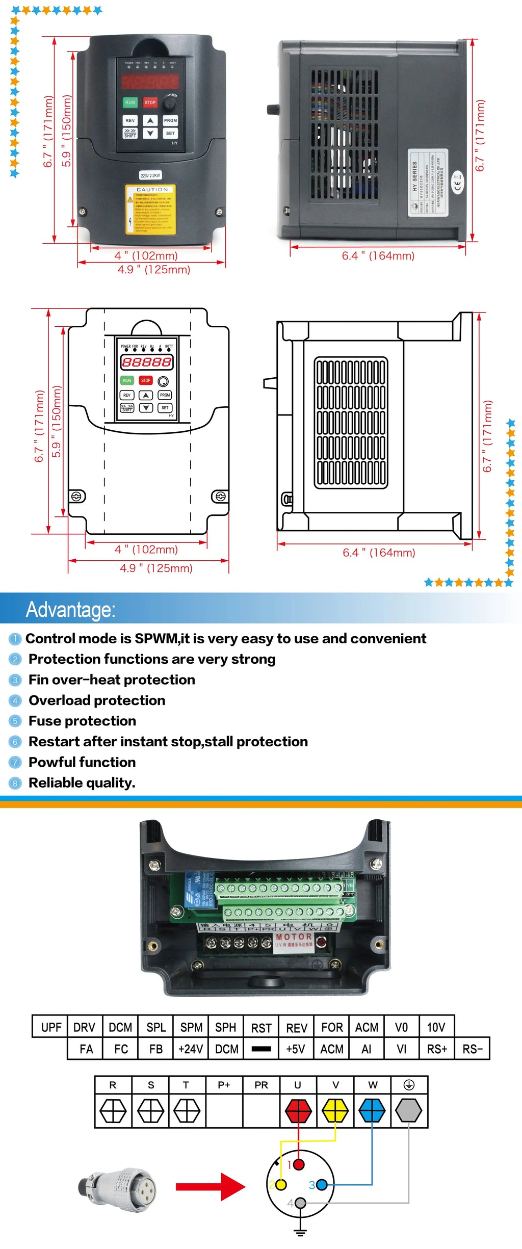 2.2KW HY HUANYANG 110V/ 220v /380v Inverter CNC Spindle motor speed control Variable Frequency Drive 0-400Hz 3P output HY02D223B