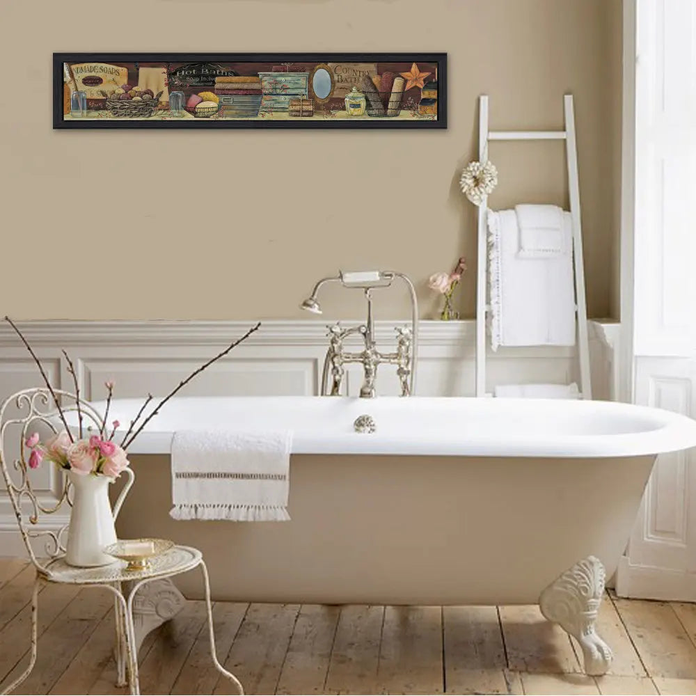 Pam Britton Country Bath Shelf Printed Wall Art Black Frame Ready too Hang Handcrafted Fade Resistant Modern for Home Decor