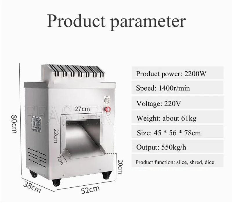 BURUIMU Electric Meat Slicer 2200W Commercial Meat Cutter  Stainless Steel Blades Food Cutting Slicing Kitchen Machine